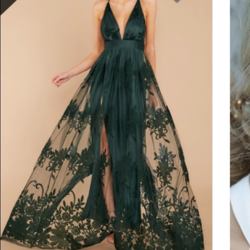 Hunter green deep v maxi